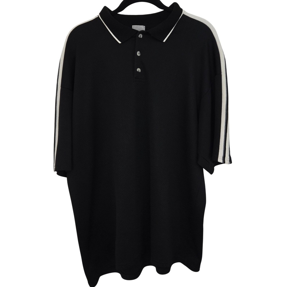 Vintage Touch Down Polo Shirt Mens L Black White Striped Sleeve Made In USA‎ 90s